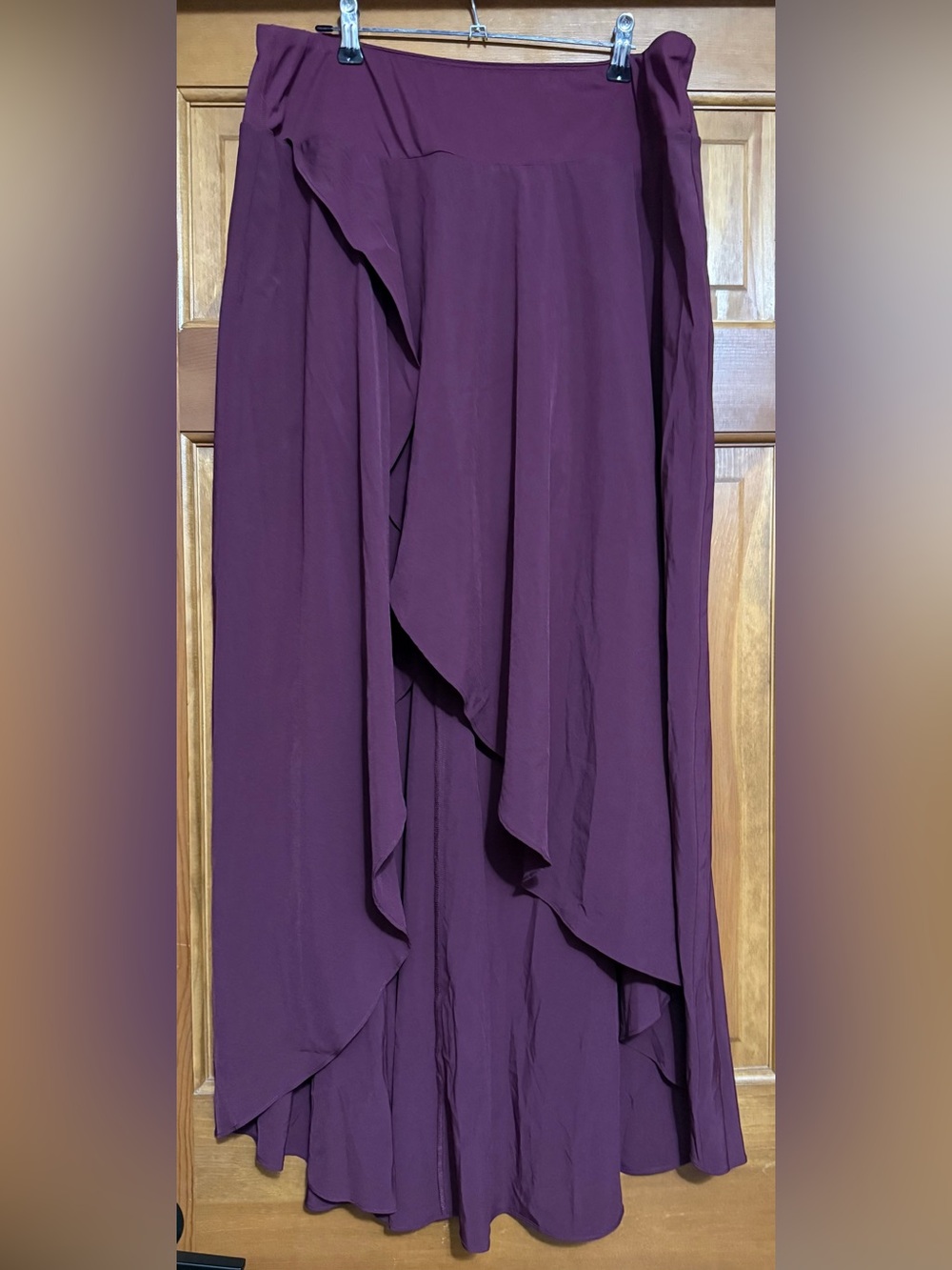 HALARA Deep Plum Asymmetrical Ruffle Maxi Skirt